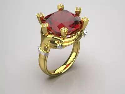 Luxury yellow gold ring with red ruby model jr00121 3D print model