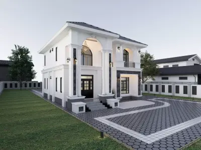 Luxury 2-Story Neoclassic Villa Exterior ONLY 3D Model Scene 3D model