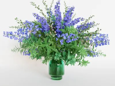 Green Bouquet of violet and blue flowers 3D model