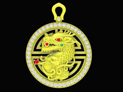 A4566 Luxury Diamond Dragon Men Pendant 3D print model