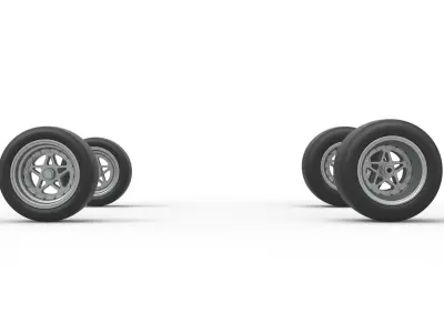 Wheel set of Pavement Midget car Scale 1 to 25 3D print model