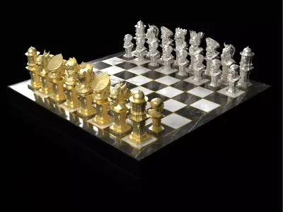 Gothic Skull Chess Set Horror Design 3D print model