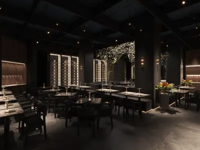 Luxury Restaurant Night Scene Black Interior 3ds Max Corona 3D model