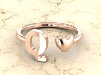 Alphabet Jewelry with Heart Ring Q 3D print model