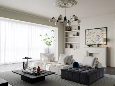 Modern living room dining room interior scenes  3D model 4