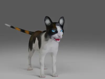 Calico Cat rigged and animated  Low-poly 3D model