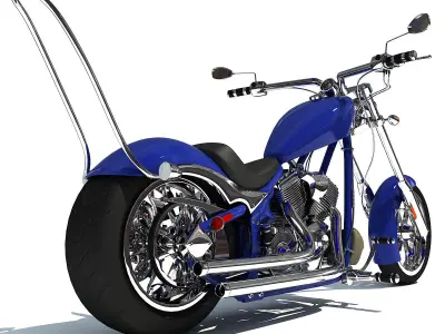 Blue Classic Chopper Motorcycle 3D model