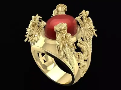 Luxury Dragon Guard Oval Gemstone Ring for Men 1584 3D print model