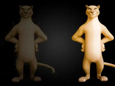 Biped BigCat Rigged Low-poly 3D model