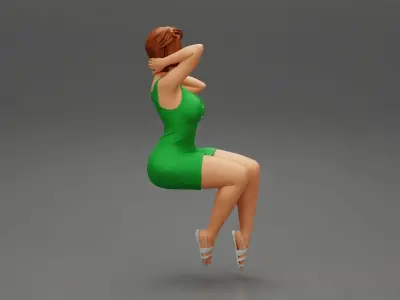 Beautiful woman sitting in short sexy dress 3D print model