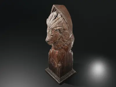Lion wooden statue Low-poly 3D model