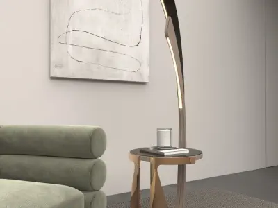 Side Table with a curved -Floor lamp Low-poly 3D model