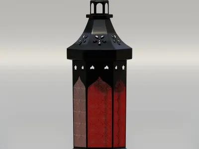 Metallic Arabian lantern with engraved glass 3D model