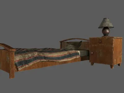 Old Bed Lamp and Bedside Table Pack Free low-poly 3D model