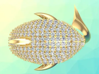 Dolphin ring  - Fish ring - Diamond ring - Womens rings - N1036 3D print model