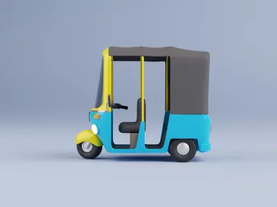 Stylized Cartoon Rickshaw TukTuk -Fully rigged  3D model