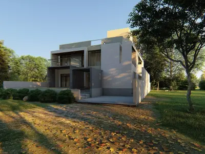120210 modern house in middle of field 3D model