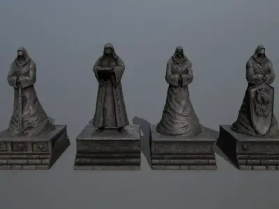 statue set of monk 3D Model Collection