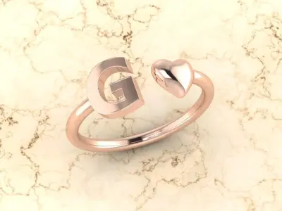Alphabet Jewelry with Heart Ring  G 3D print model