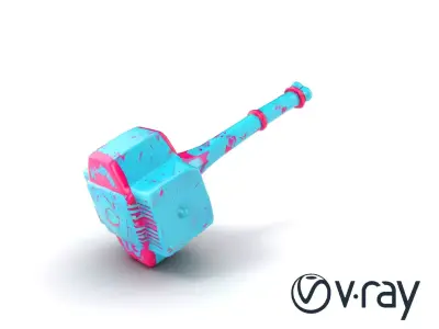 Stylized Horned Battle Hammer Model Pack in Turquoise and Mag... Low-poly 3D model