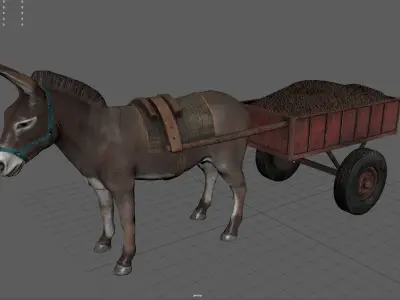 DONKEY WITH CART Low-poly 3D model