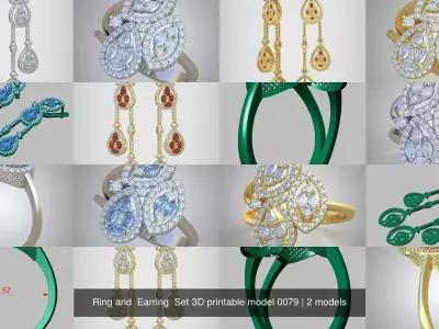 Ring and  Earring  Set 3D printable model 0079 3D Model Pack