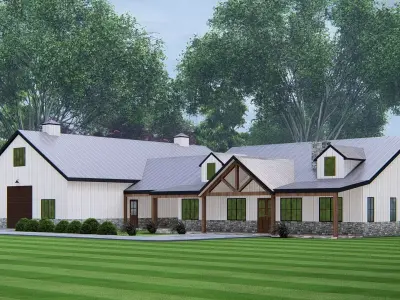 3D Model of Modern Barndominium House Exterior 3D model