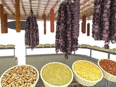 dry food and pulses market 3D model Low-poly 3D model