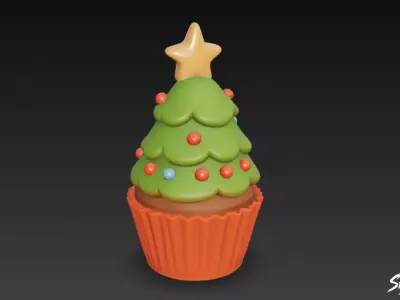 Christmas Tree Cupcake  Low-poly 3D model