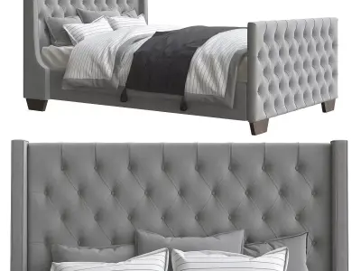Allie Velvet Wingback Bed 3d model Low-poly 3D model
