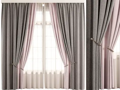 Timeless Chevron Window Drapes 76 3D model