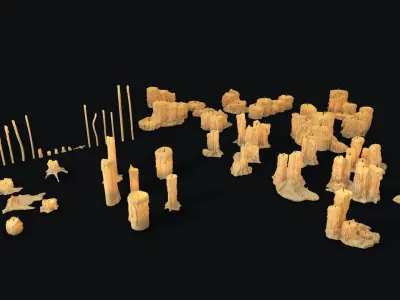 Large Candles Collection Low-poly 3D model
