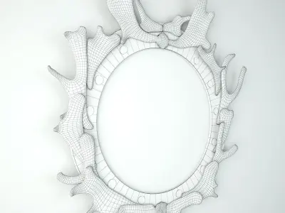 Antler and Wood Mounted Convex Mirror 3D model
