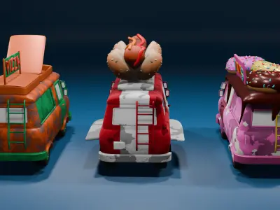 Food Trucks Low-poly 3D model