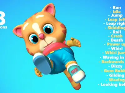 Cat Low poly Animated Rigged Low-poly 3D model