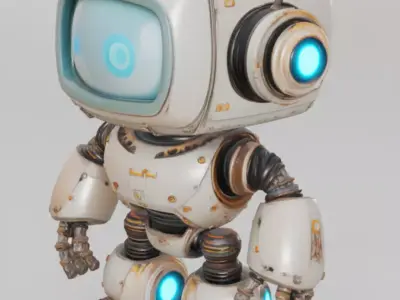 Retro Robot 3D Model Cute Character TV Screen Face Antennas Low-poly 3D model