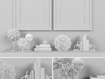Decorative set-4 bookshelf with framed butterflies Low-poly 3D model