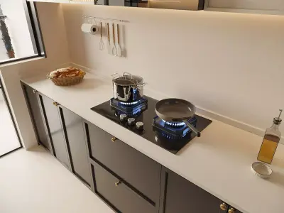 Modern Light Luxury Galley Kitchen with Smart Fridge 3D model