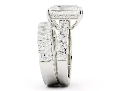 Emerald Cut Engagement Ring Set Pave 3dm 3D print model
