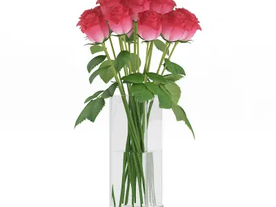 Red Roses in Glass Vase 3D model