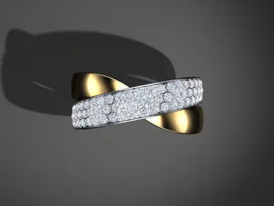 Intertwined yellow and white gold ring with pave P-01-378 3D print model