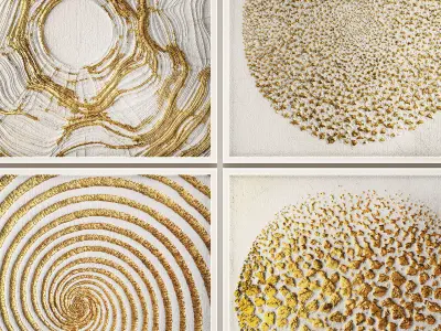 Collection of paintings with gold for walls 11 3D model