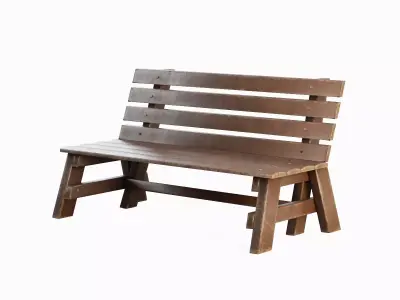 Wooden Outdoor Bench Set A  Low-poly 3D model