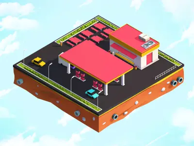 Cartoon Low Poly Gas Station Low-poly 3D model
