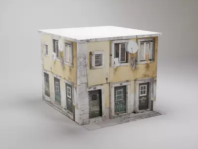 Yellow City Street House 3D model Free low-poly 3D model