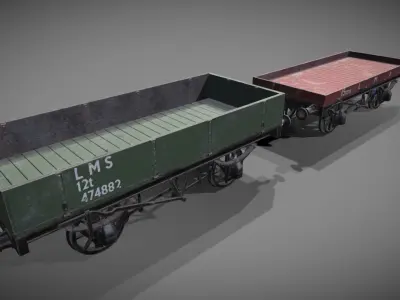 1-plank - 3plank rail wagon Low-poly 3D model