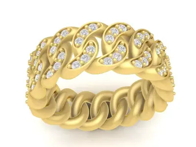 Luxury Cuban Chain Diamond Ring 3D Model  3705 3D print model