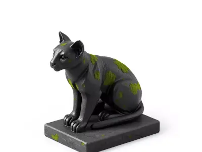 Weathered Mossy Cat Statue Low-poly 3D model