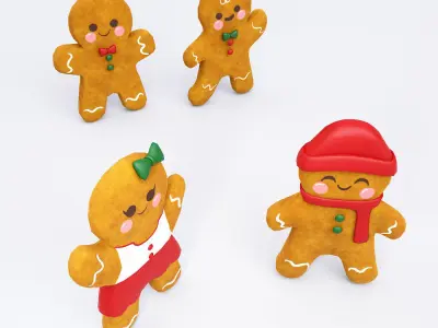 Gingerbread 3d model four people Low-poly 3D model