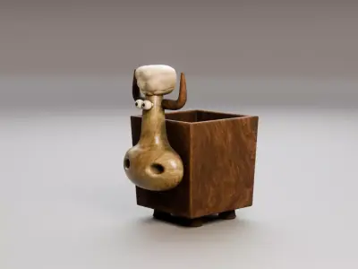 Stylized Bull Pencil Holder Low-poly 3D model